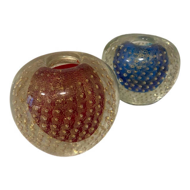 Murano Bubble Glass Candlesticks - a Pair For Sale