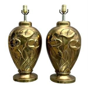 Art Deco Dolbi Cashier Style Brass Tulip Table Lamps - A Pair