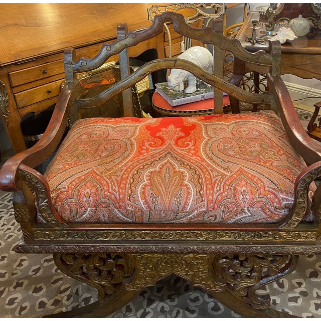 Pair Rosewood Howdah Elephant Saddle Chairs, Antique Paisley For Sale - Image 4 of 12
