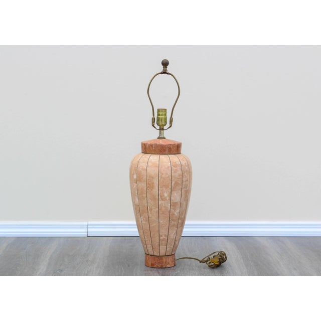 Vintage tessellated stone table lamp with brass inset. Dimensions: 8"Width x 8"Depth x 21"Height See pictures and...