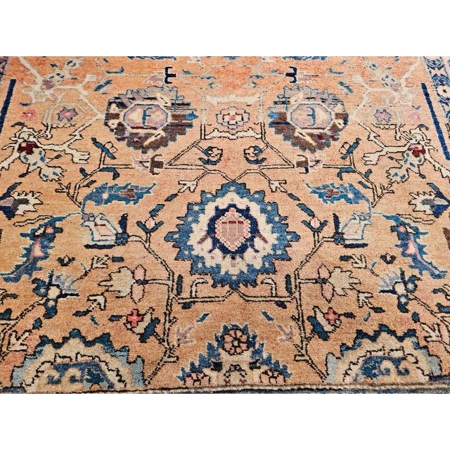 Vintage Persian Malayer Gallery Rug, Hand-Knotted Wool, Geometric Pattern, 5x10, Tan & Blue For Sale In Chicago - Image 6 of 18