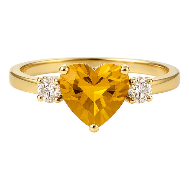 Citrine Cz Diamond Heart Shape Ring • November Birthstone Engagement Ring Us 7 For Sale