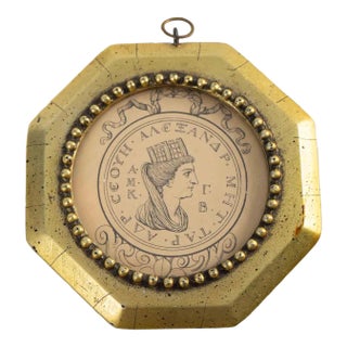 Vintage Greek Alexandria Portrait in Round Gild Frame For Sale