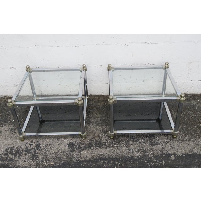 Hollywood Regency Hollywood Regency Chrome Glass Top Side Tables a Pair 6256 For Sale - Image 3 of 16