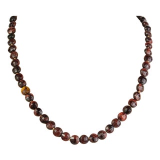 Boho Chic Faceted 124 Ct Red Tiger's Eye Bead Strand Necklace, 16.75 Inch For Sale