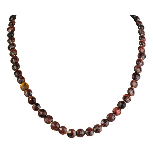 Boho Chic Faceted 124 Ct Red Tiger's Eye Bead Strand Necklace, 16.75 Inch For Sale