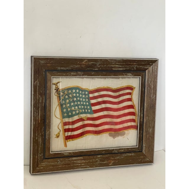 Rustic Antique 48 Stars American Flag in Rustic Frame Distressed For Sale - Image 3 of 5