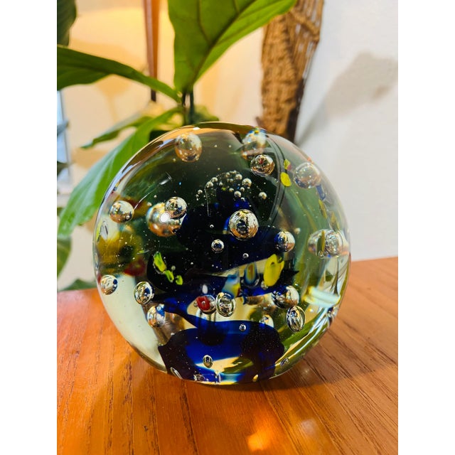 Vintage 1970s Murano Style Bubble Glass Orb Decorative Paperweight For Sale - Image 9 of 10