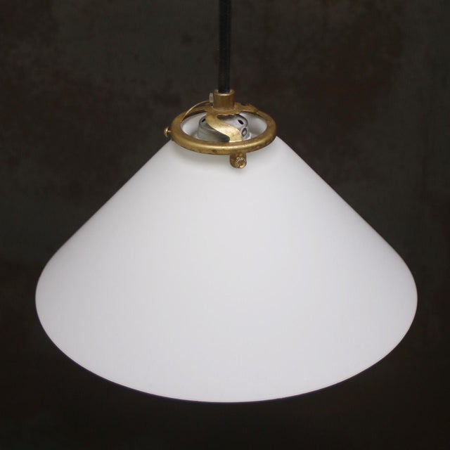 White French White Mat Opaline Glass and Brass Pendant Light For Sale - Image 8 of 9
