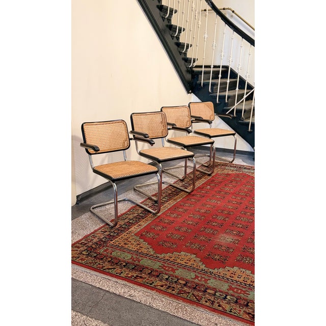 1990s Model S64 Dining Chair with Woven Cane and Black Wood Frame by Marcel Breuer for Thonet, 1999, Set of 4 For Sale - Image 5 of 18