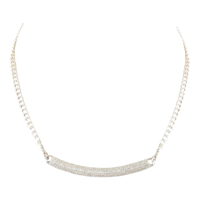14k Solid White Gold Cluster Diamonds Bar Chain Necklace For Sale