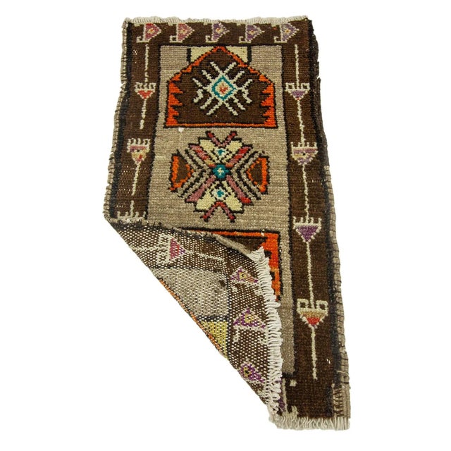 Mid-Century Modern Brown & Orange Mini Rug For Sale - Image 3 of 4