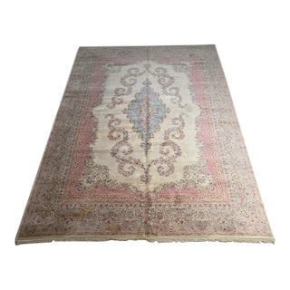 Vintage Persian Style Ivory, Dusty Rose & Powder Blue Floral Palace Rug, Circa Mid-20th Century – 15’11” X 11’4” For Sale