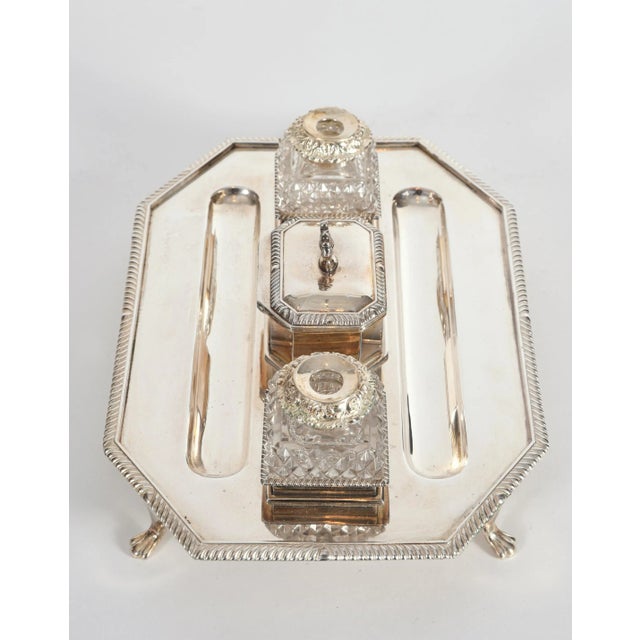 English Vintage English Silver Plated / Copper Footed Inkwells - 3 Piece Set For Sale - Image 3 of 10