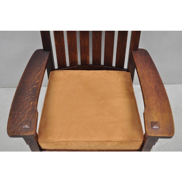 Antique Stickley & Brandt Mission Oak Arts & Crafts Arm Chair With Drop Seat For Sale In Philadelphia - Image 6 of 16