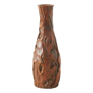 Wabi Sabi Style Carved Burlwood Vase For Sale