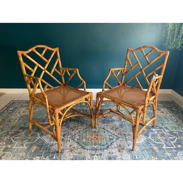 Wood Italian Vintage Rattan Chippendale Style Dining Chairs, Set of 6 After Dal Vera For Sale - Image 7 of 13