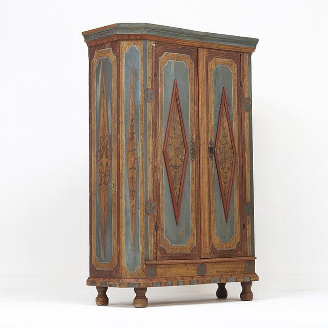 Rustic Farmhouse Folk Art Painted Bridal Cabinet, 1827 For Sale - Image 13 of 17