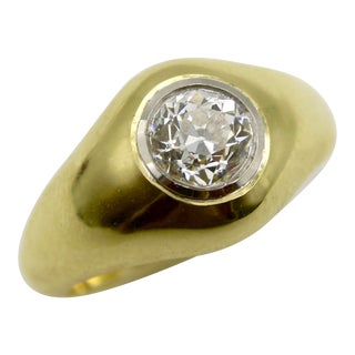 18k Gold Old European Cut Diamond Rub Over Ring Size 7.25 For Sale