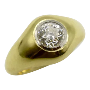 18k Gold Old European Cut Diamond Rub Over Ring Size 7.25