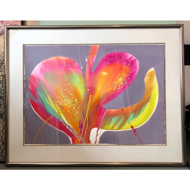 Gray Lamar Briggs, Modernist Abstract Expressionist Mod Day Glo Neon Color Field Acrylic Painting, c.1980s For Sale - Image 8 of 8