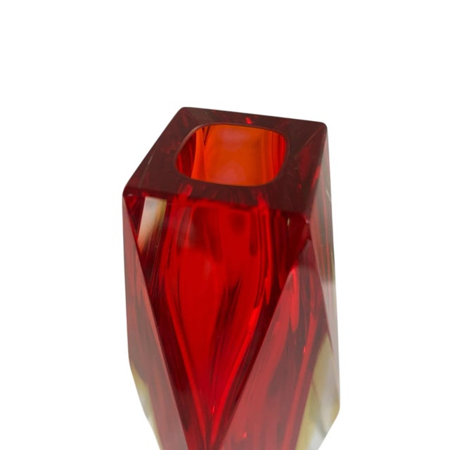 Mid 20th Century Mid-20th Century Murano Alessandro Mandruzzato Faceted Red Yellow Sommerso Glass Vase For Sale - Image 5 of 6