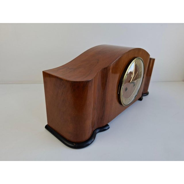 Art Deco Mantel Clock in Wood with Chiming Mechanical Movement, 1930 For Sale - Image 13 of 18