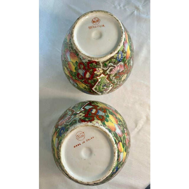 Mid Century Floral Chinoiserie Glazed Ceramic Ginger Jars, a Pair For Sale - Image 10 of 12