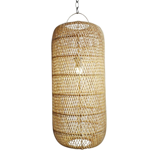 Raw Wicker Cylinder Lantern Small For Sale