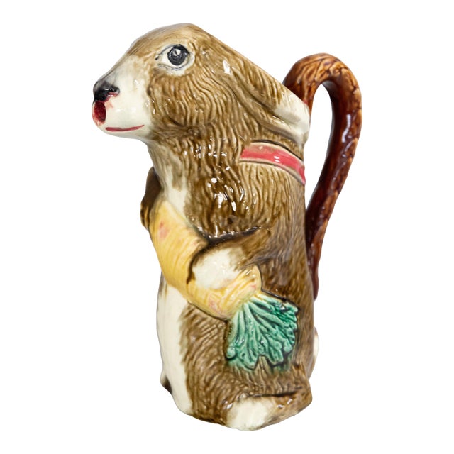 19th Century French Orchies Majolica Rabbit Pitcher For Sale