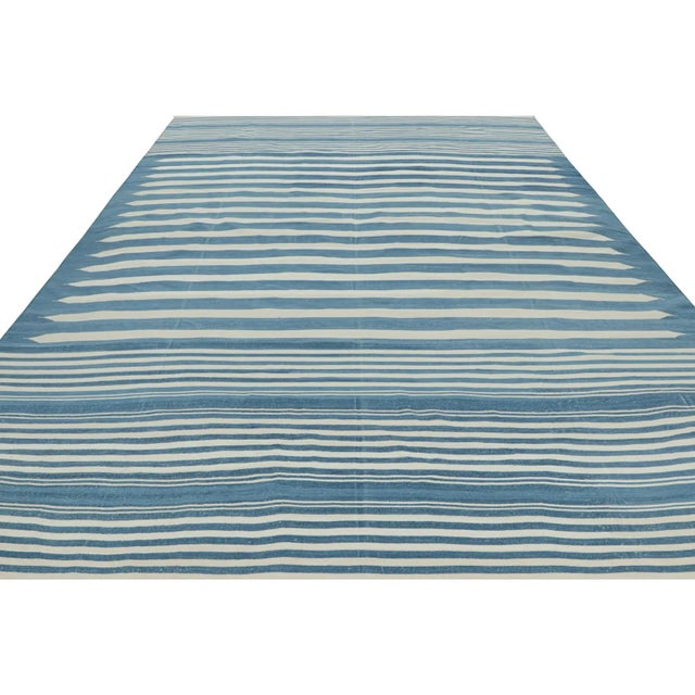 2010s Rug & Kilim’s Contemporary Dhurrie Rug in Blue and White Stripes For Sale - Image 5 of 7