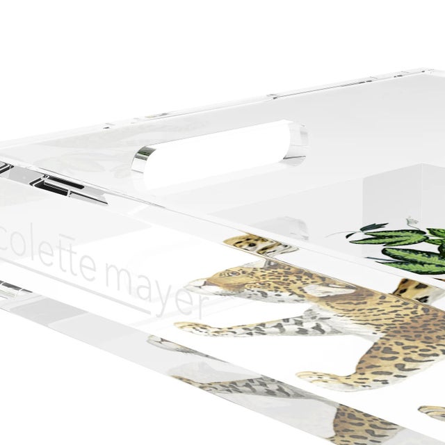 White Leopard Seeing Double White Acrylic Rectangle Decorative Tray, Large For Sale - Image 8 of 9
