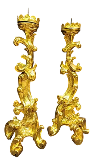 Large Baroque Giltwood Candleholders, 1700s, Set of 2