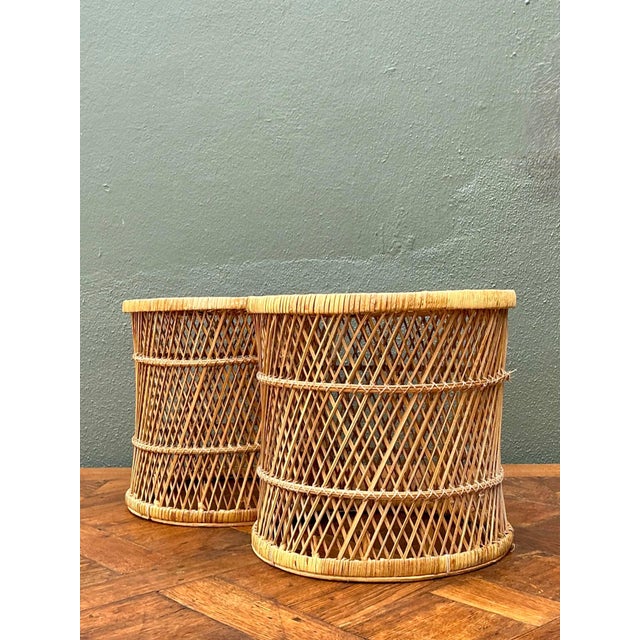 Vintage Woven Rattan Accent Tables - Set of 2 For Sale - Image 12 of 14