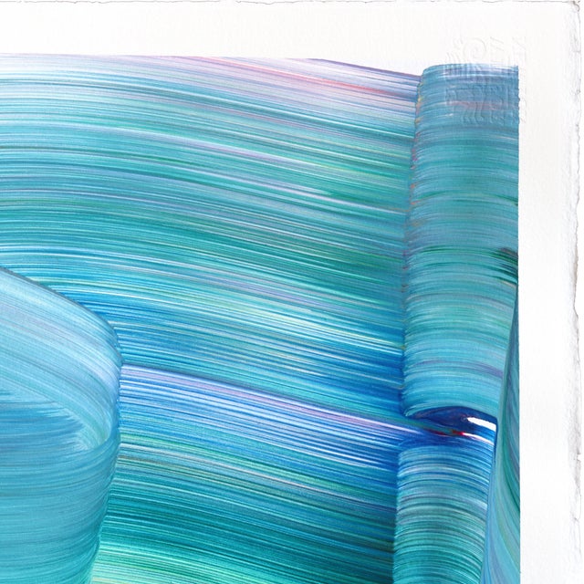 Abstract Avp_1143 - Blue Cool Tone Contemporary Abstract Painting on Paper Original Artwork by Alex Voinea For Sale - Image 3 of 6