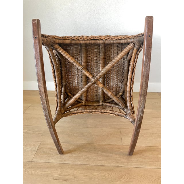 Mid 20th Century Vintage Cottage Chic Wicker Rattan Medallion Wingback Adult Rocking Chair For Sale - Image 9 of 12