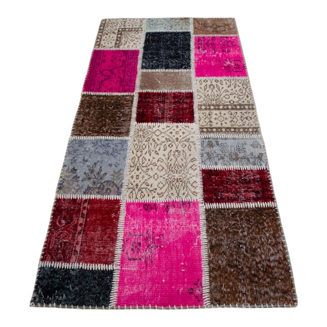 2020s Hand-Knotted Turkish Rug Handstitched Vibrant Pink & Red Floor Art Room Decor - 2'11" X 6'5" For Sale - Image 5 of 18