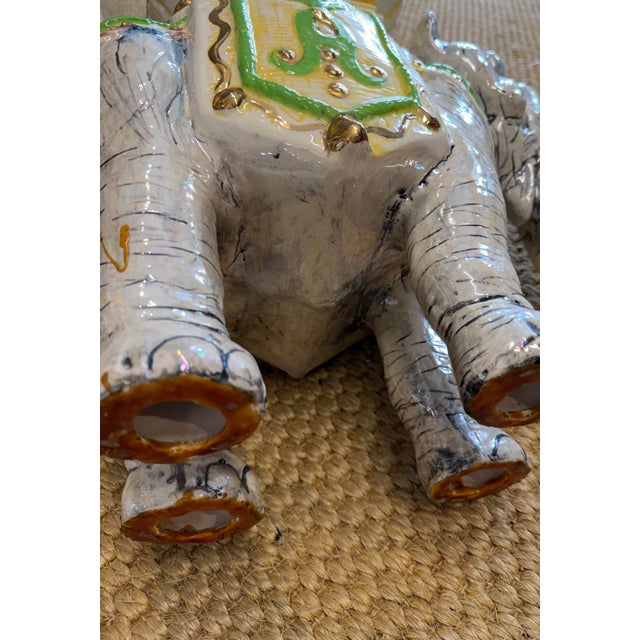 Italian Majolica Elephant Planter Stand For Sale - Image 4 of 5