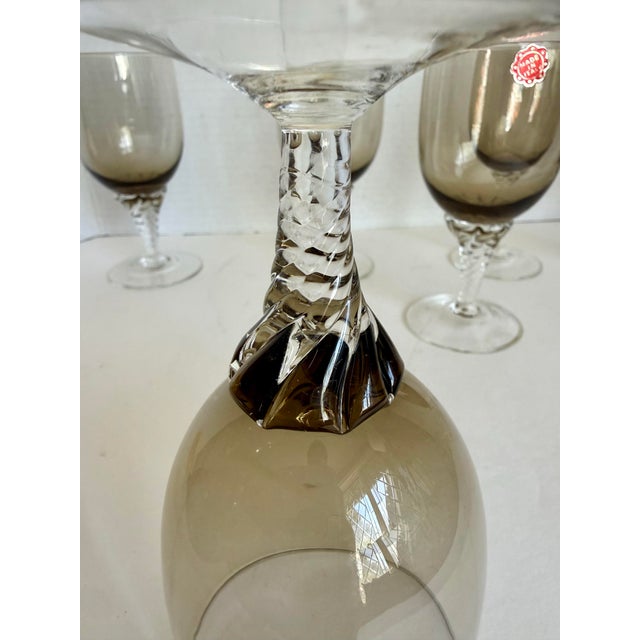 Mid 20th Century Mid-Century Italian Smoky Gray Glass Decanter & Wine Glasses, Set of 6 For Sale - Image 5 of 12