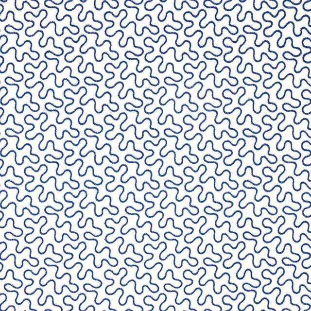 Abstract Schumacher Meander Embroidery Fabric in Blue on Ivory For Sale - Image 3 of 3