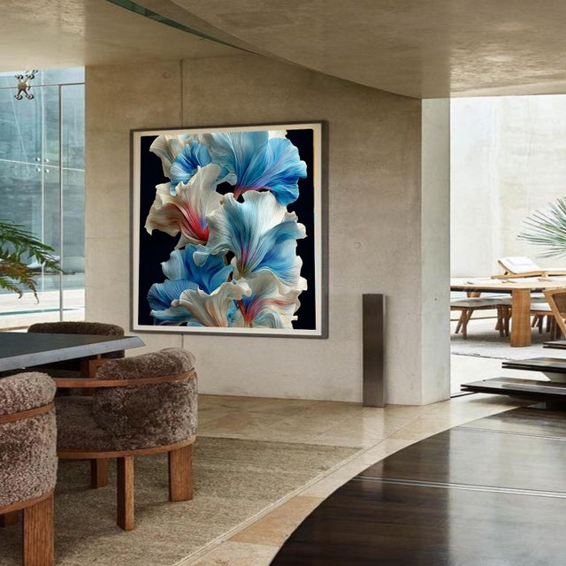 Experience "The Color Swirl," a striking piece that captures a captivating dance of blues and whites, punctuated by...