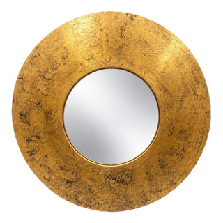 Distressed Gold and Black Round Wall Mirror For Sale