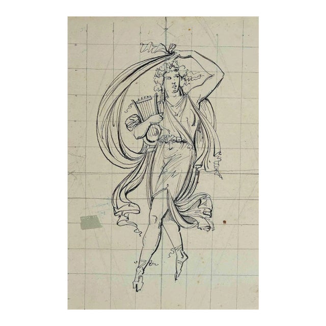 Unknown, Artemis With the Harp, Pen Drawing, Early 20th Century For Sale