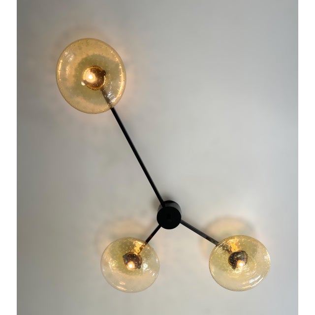 Not Yet Made - Made To Order Trio Black Powder Coat Amber Bubbles Glass Flush Mount by Fabio LTD For Sale - Image 5 of 5