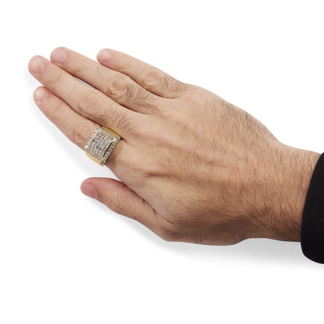Early 21st Century Men's 10K Yellow Gold 2 1/8 Cttw Diamond Composite Cluster Cocktail Ring Band - Size 9 For Sale - Image 5 of 6