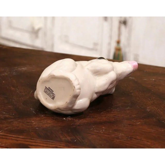 White Mid-Century French Sarreguemines Hand-Painted Ceramic Begging Dog Pitcher For Sale - Image 8 of 9
