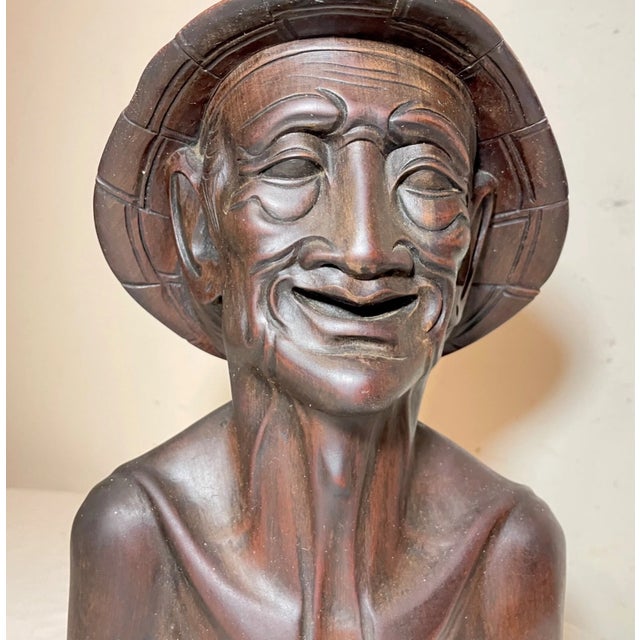 1930s Hand Carved Wooden Balinese Elder Old Man Bust Sculpture Statue Bust For Sale In New York - Image 6 of 13