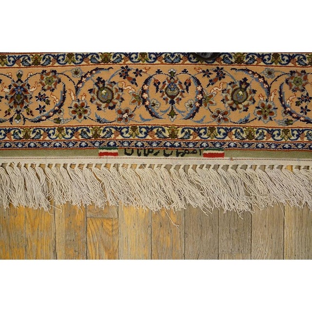 1940s Small Ivory Islimi Medallion Antique Isfahan Silk Handknotted Wool Rug For Sale - Image 4 of 7
