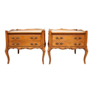 1970s Vintage French Provincial Marble Top Side Tables—A Pair For Sale