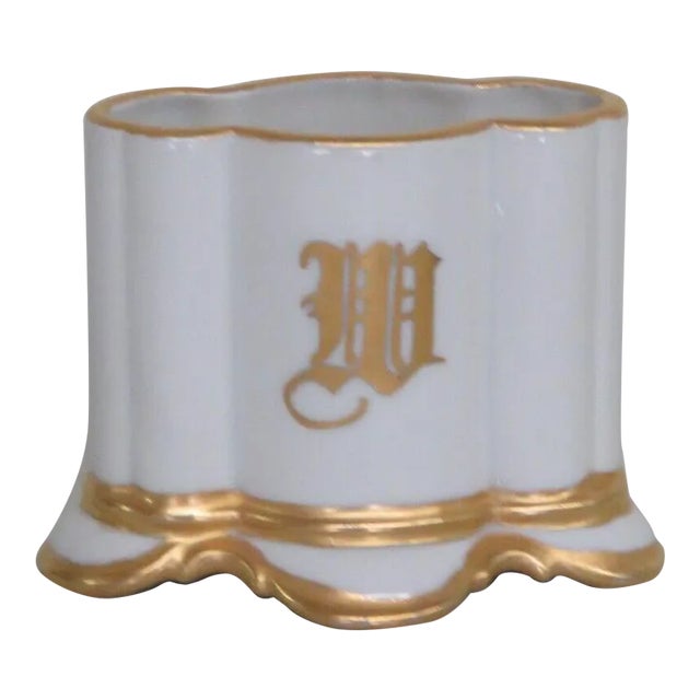 Anne W Breinin Germany Porcelain White and Gold Cigarette Holder Dish For Sale
